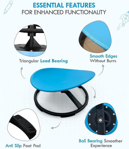 Giggle & Play Kids Swivel Chair, Sensory Spinning Chair, Body Balance Physical Therapy Equipment, Autism Swivel Chair, Montessori Carousel Spinning Toy Chair - 360° Sit and Spin (Blue)