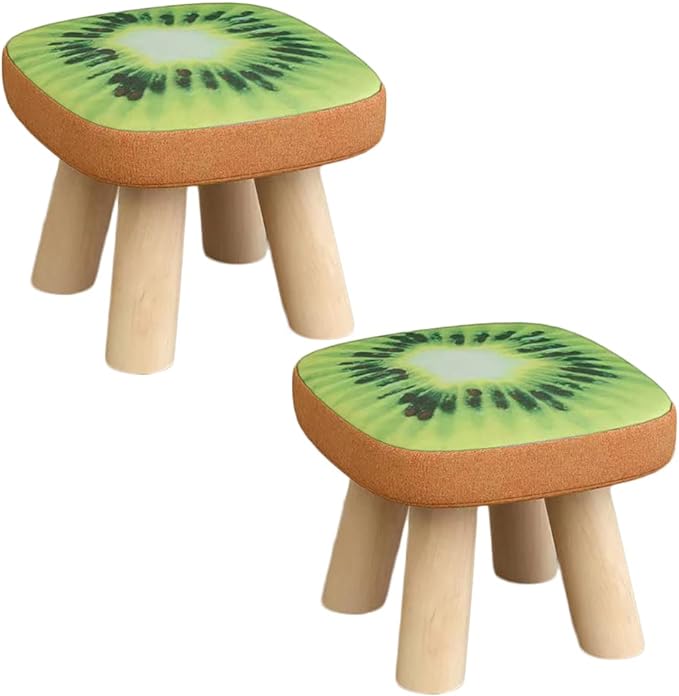 2Pcs Solid Wood Stool Home Square Low Stool Cute Children's Sofa Stool Chair Fashion Cartoon Creative Small Stool for Kids and Adult, Changing Stool Coffee Table Stool, Bear 330lb (Kiwi)