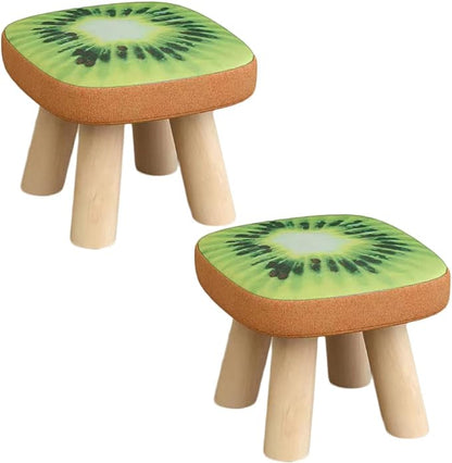 2Pcs Solid Wood Stool Home Square Low Stool Cute Children's Sofa Stool Chair Fashion Cartoon Creative Small Stool for Kids and Adult, Changing Stool Coffee Table Stool, Bear 330lb (Kiwi)