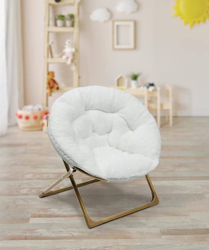 Milliard Mini Cozy Chair for Kids, Sensory Faux Fur Folding Saucer Chair for Toddlers, White