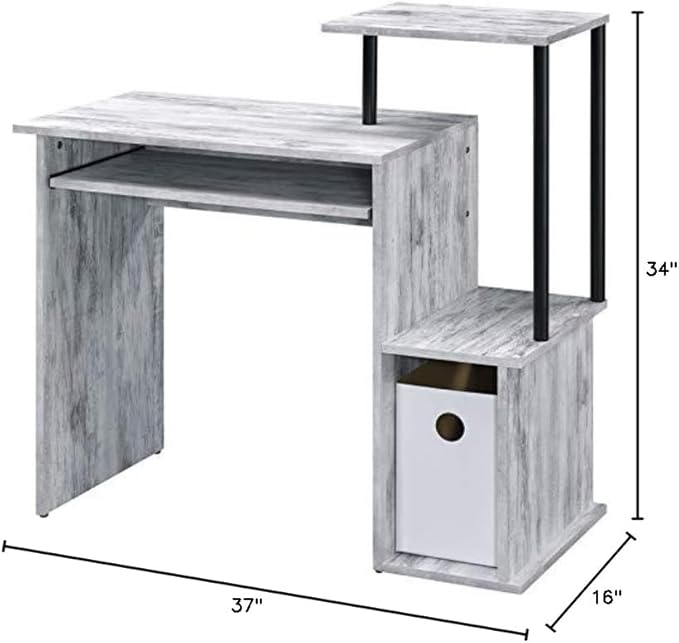 Acme Lyphre Wooden Top Computer Desk in Antique White and Black