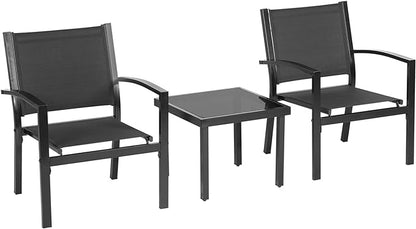 FDW 3 Pieces Patio Furniture Set, Outdoor Garden Patio Conversation Sets with Glass Top Table & 2 Lawn Chairs Outdoor Bistro Set, for Backyard Lawn Porch Garden Poolside Balcony