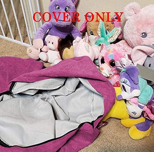 Stuffed Animal Storage Bean Bag Chair Cover (No Filler) for Kids and Adults.Soft Premium Corduroy Stuffable Beanbag for Organizing Children Plush Toys or Memory Foam Small 100L (RoseRed)