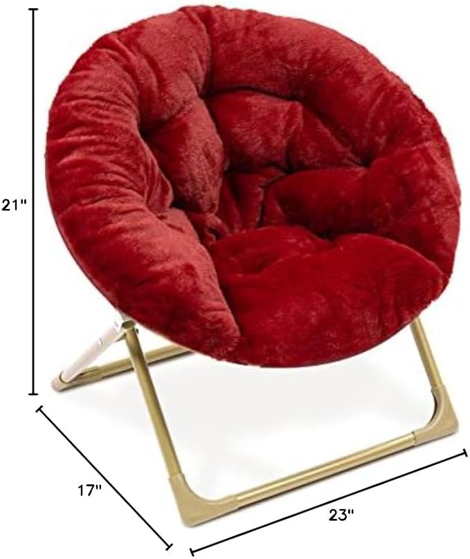 Milliard Mini Cozy Chair for Kids, Sensory Faux Fur Folding Saucer Chair for Toddlers, Red