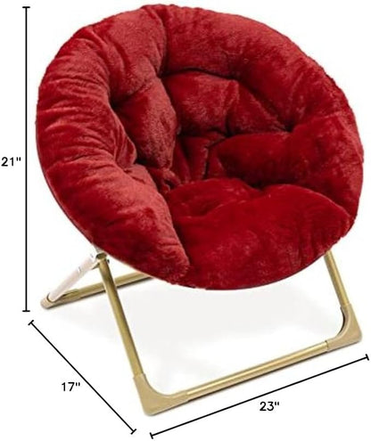 Milliard Mini Cozy Chair for Kids, Sensory Faux Fur Folding Saucer Chair for Toddlers, Red