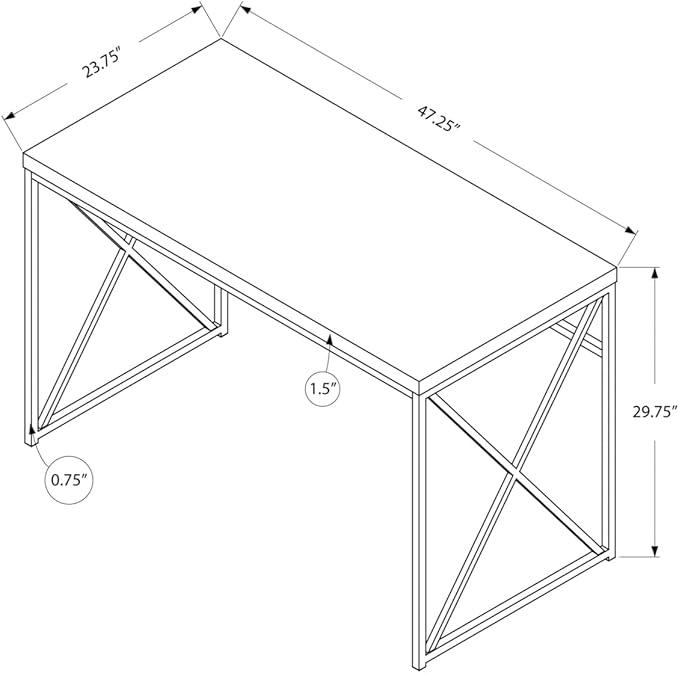 Monarch Specialties 7205 Computer Desk, Home Office, Laptop, Work, Laminate, Contemporary, Modern Desk-48 L Glossy White Chrome Metal, 47.25" L x 23.75" W x 29.75" H