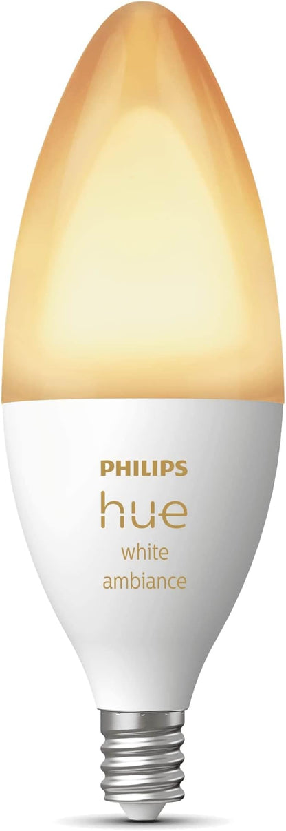 Philips Hue Smart 40W B39 Candle-Shaped LED Bulb - White Ambiance Warm-to-Cool White Light - 4 Pack - 450LM - E12 - Indoor - Control with Hue App - Works with Alexa Google Assistant and Apple Homekit