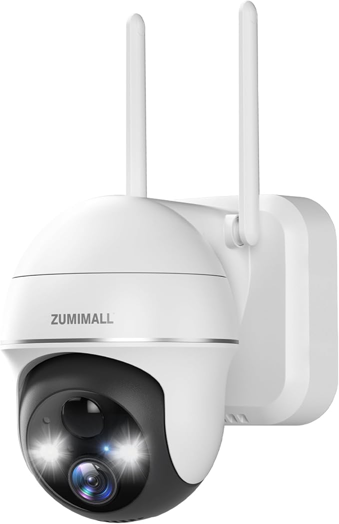 2K Security Camera Outdoor Wireless WiFi with 360° PTZ, ZUMIMALL Battery Powered Wireless Cameras for Home Surveillance, Spotlight & Siren/PIR Detection/3MP Color Night Vision/2-Way Talk/IP66/Cloud/SD