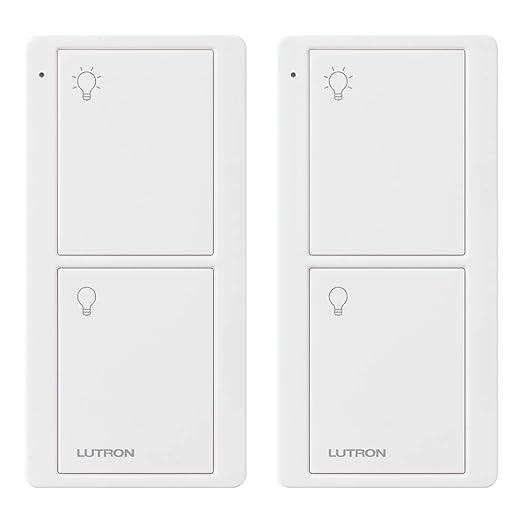 Lutron Pico Remote for Caseta Smart Switch, 2-Button Control , On/Off Control, For Table Top or Wallmount Use, PJ2-2B-GWH-L01-2, White, 2 Pack