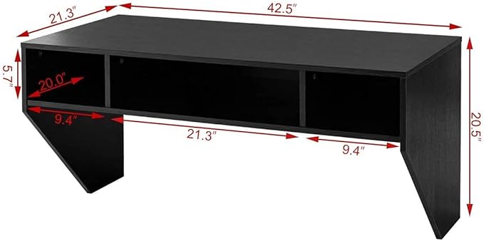 Computer Floating, Home Office Working, 42.5” Laptop Table Writing w/Storage Shelves, Modern Console Media Cabinet Wall Mounted Desk Hutch, Black