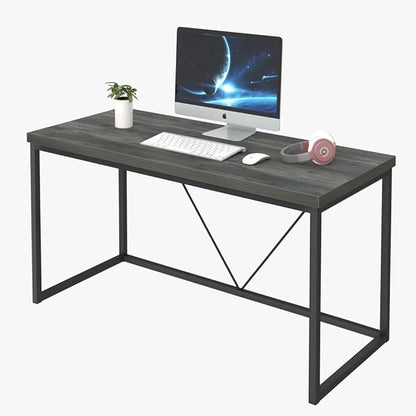 55 inch Computer Desk, Vintage Work Desk for Home Office, Rustic Wood and Metal Study Writing Table, Grey