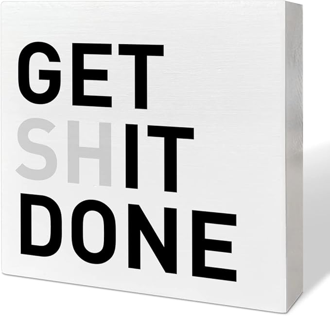 Home Office Desk Wooden Box Sign Decor, Get It Done, Inspirational Quotes Desk Decor Motivational Desk Decorations for Women Men Office