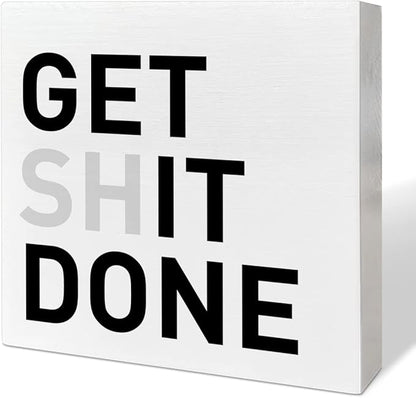 Home Office Desk Wooden Box Sign Decor, Get It Done, Inspirational Quotes Desk Decor Motivational Desk Decorations for Women Men Office