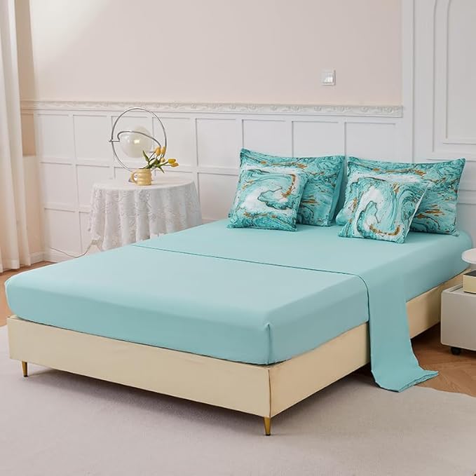 Marble Green Comforter Set Queen,7Pcs Light Green and Gold Comforter,Light Green Tie Dye Bedding Sets Queen Bed in a Bag,Green Marble Comforter Sets,Bedroom Decoration Queen 7Pcs