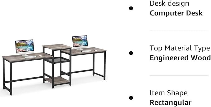 Tribesigns Extra Long Two Person Desk with Storage Shelves, 96.9 inch Double Computer Desks with Printer Shelf for 2 People, Rustic Writing Desk Workstation for Home Office