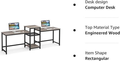 Tribesigns Extra Long Two Person Desk with Storage Shelves, 96.9 inch Double Computer Desks with Printer Shelf for 2 People, Rustic Writing Desk Workstation for Home Office