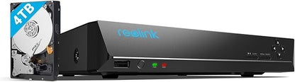 REOLINK 16CH Network Video Recorder for Home Security Camera System,Only Work with 16MP/12MP/4K/8MP/5MP/4MP The Same Brand PoE IP Cam,24/7 Recording to Pre-Installed 4TB Hard Drive,RLN16-410