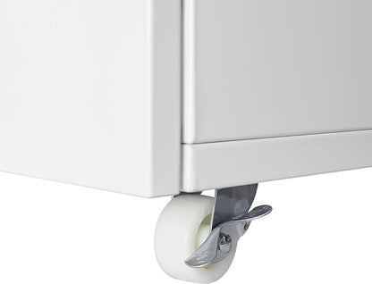 17.70" Metal Office Copier 2 Door and 360 ° Universal Wheel,Mobile Lateral Filing Cabinets w/Aluminum Alloy Handle,Rolling Printer Stand for Legal/Letter/A4,White
