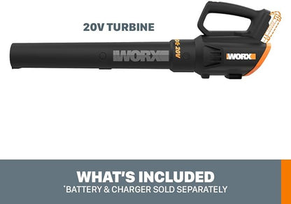 Worx 20V Cordless Leaf Blower WG547.9, Electric Blower, Powerful Turbine Fan Technology, 2-Speed Control, for One-Hand Operation, PowerShare – Bare Tool Only