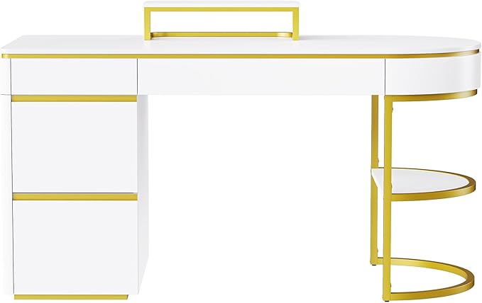 NicBex Laik-DW-00036-DX Desks, 60" W x 26.1" D x 31.9" H, Gold+White