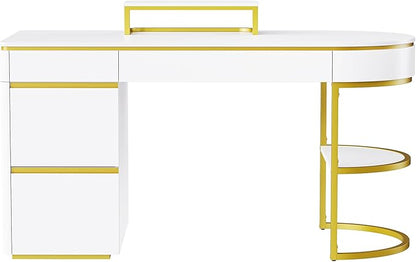 NicBex Laik-DW-00036-DX Desks, 60" W x 26.1" D x 31.9" H, Gold+White
