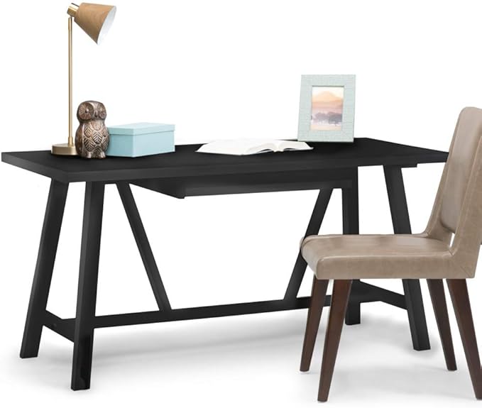 SIMPLIHOME Dylan SOLID WOOD Modern Industrial 60 inch Wide Home Office Desk, Writing Table, Workstation, Study Table Furniture in Black