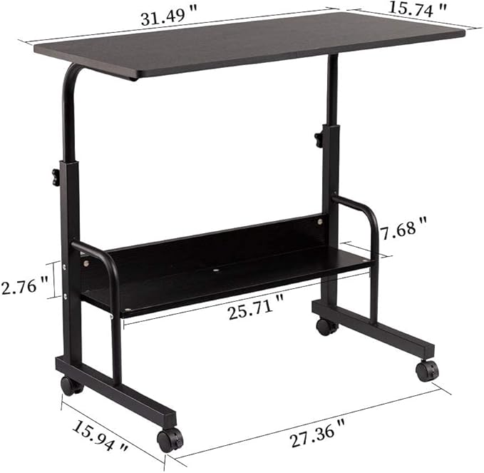 SIDUCAL Computer Cart, Portable Laptop Desk Laptop Cart, Portable Desk with Wheels, Rolling Desk Adjustable Height, Rolling Laptop Stand, Rolling TV Tray, Couch Desk Bed Desk for Laptop, 31.5'' Black