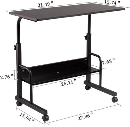 SIDUCAL Computer Cart, Portable Laptop Desk Laptop Cart, Portable Desk with Wheels, Rolling Desk Adjustable Height, Rolling Laptop Stand, Rolling TV Tray, Couch Desk Bed Desk for Laptop, 31.5'' Black