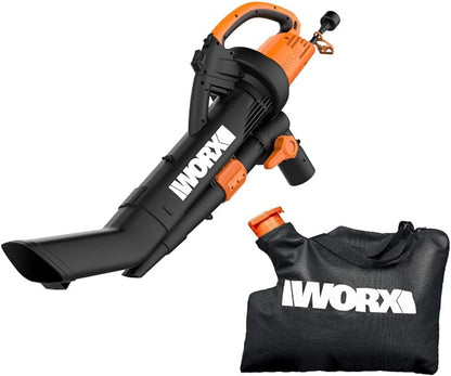 Worx 12 Amp TRIVAC 3-in-1 Electric Leaf Blower & Southwire 2588SW0002 Outdoor Cord-12/3 SJTW Heavy Duty 3 Prong Extension Cord-for Commercial Use (50', Yellow), 50 Feet