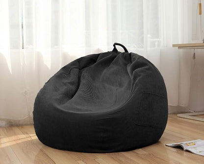 Stuffed Animal Storage Bean Bag Chair Cover (No Beans) for Kids and Adults.Soft Premium Corduroy Stuffable Beanbag for Organizing Children Plush Toys or Memory Foam Extra Large 300L (Black)