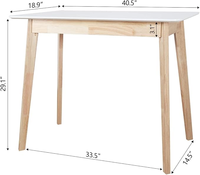 TaoHFE White Vanity Desk with Solid Rubber Wood Legs Glossy White 39 Inch Vanity Table Computer Desk for Home Small Spaces Girl Makeup Desk Modern Vanity Desk No Mirror Dressing Table for Bedroom