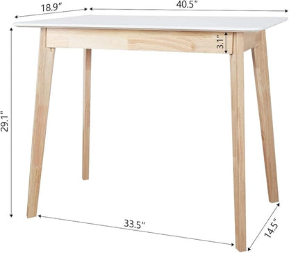 TaoHFE White Vanity Desk with Solid Rubber Wood Legs Glossy White 39 Inch Vanity Table Computer Desk for Home Small Spaces Girl Makeup Desk Modern Vanity Desk No Mirror Dressing Table for Bedroom