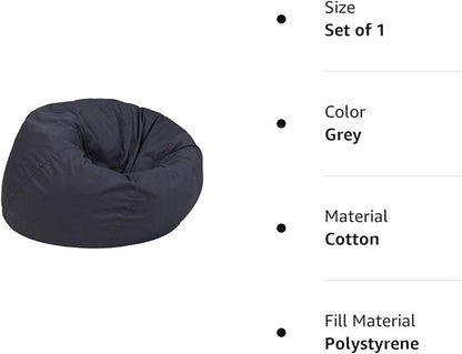 Flash Furniture Dillon Small Bean Bag Chair for Kids and Teens, Foam-Filled Beanbag Chair with Machine Washable Cover, Gray