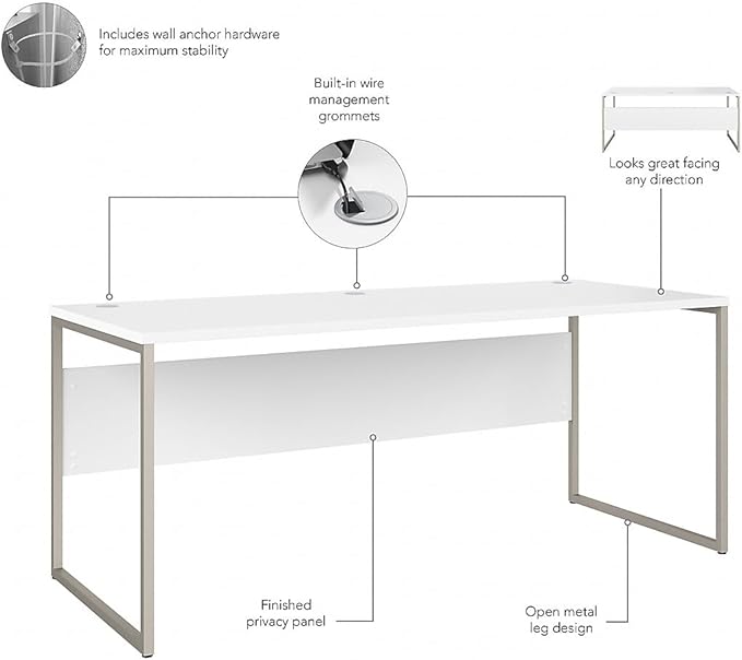 Bush Business Furniture Hybrid 72W x 30D Computer Table Desk with Metal Legs in White