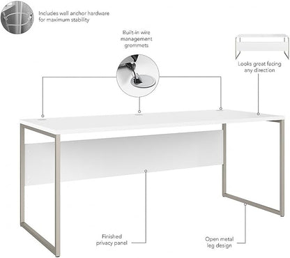 Bush Business Furniture Hybrid 72W x 30D Computer Table Desk with Metal Legs in White