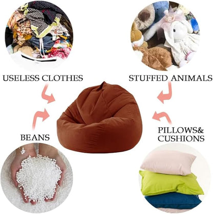 Stuffed Animal Storage Bean Bag Chair Cover (No Filler) Washable Ultra Soft Corduroy Bean Bag Cover for Organizing Plush Toys, Bean Bag for Adults