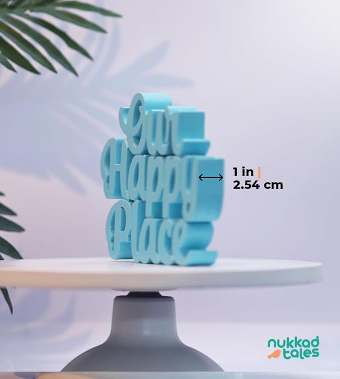 NUKKAD TALES Our Happy Place – Blue, Aesthetic Table Decor for Home or Office, Desk or Shelf. Quirky Room Decoration showpiece, Ideal for Birthday Gift, Corporate Gift, and Inspiring Wall Decor