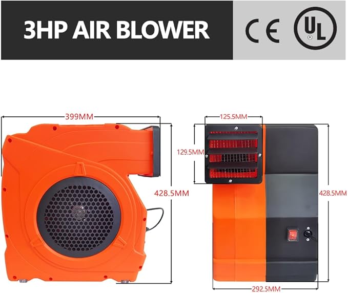 3HP Inflatable Bounce House Blower,2150W Commercial Air Blower for Large Water Slides,Inflatable Paint Booth,Castle and Jump Slides