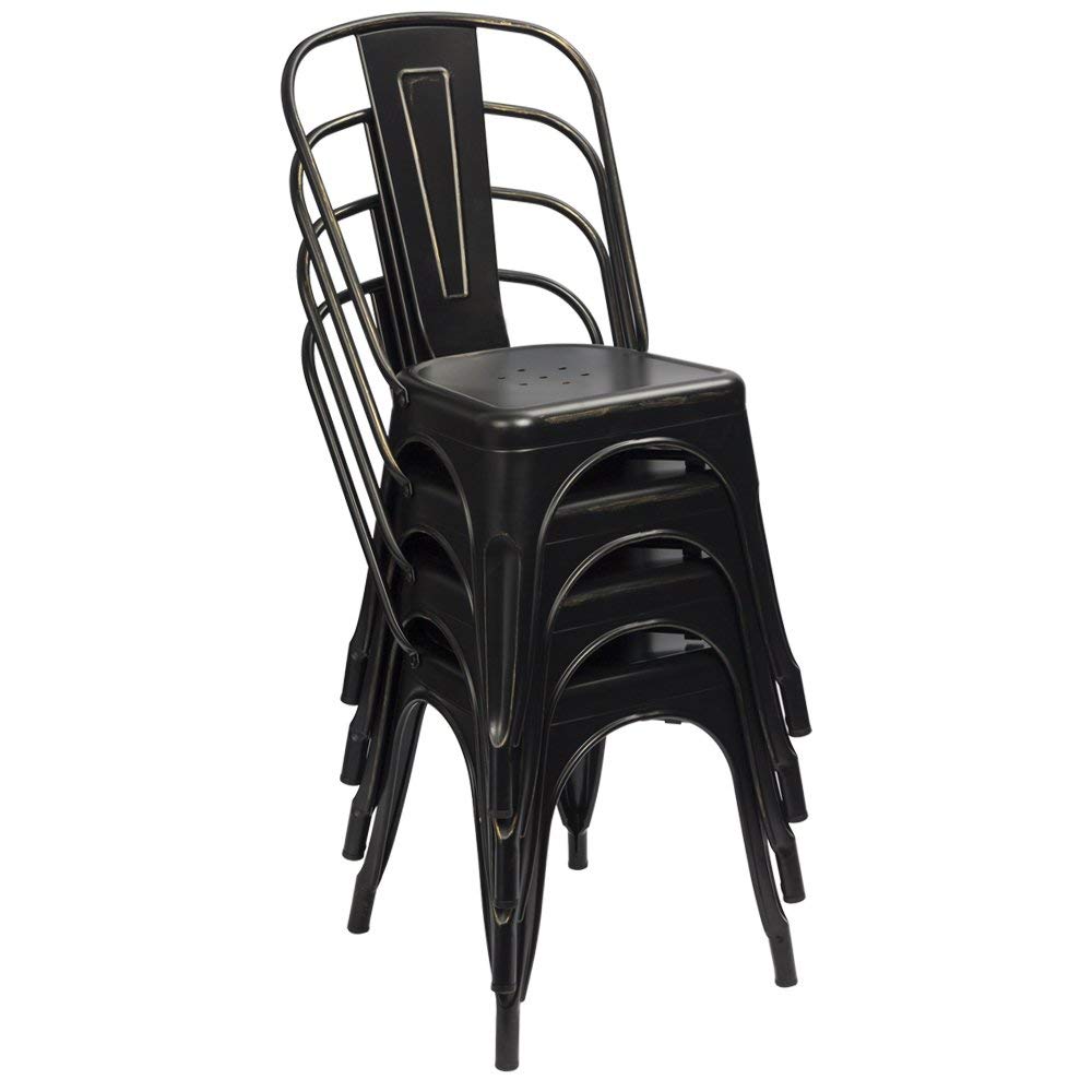 Furmax Metal Dining Chair Indoor Outdoor Use Stackable Chic Side Classic Trattoria Metal Chairs Set of 4 for Kitchen, Dining Room, Bistro and Cafe (Distressed White)