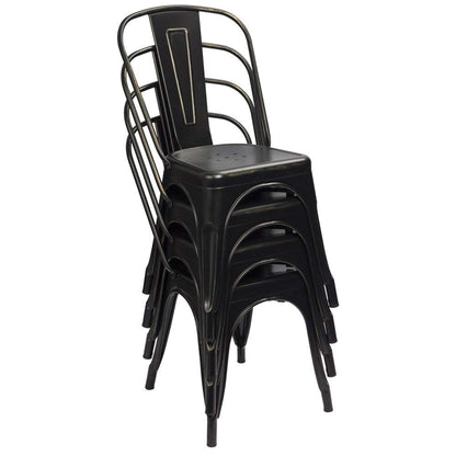 Furmax Metal Dining Chair Indoor Outdoor Use Stackable Chic Side Classic Trattoria Metal Chairs Set of 4 for Kitchen, Dining Room, Bistro and Cafe (Distressed White)