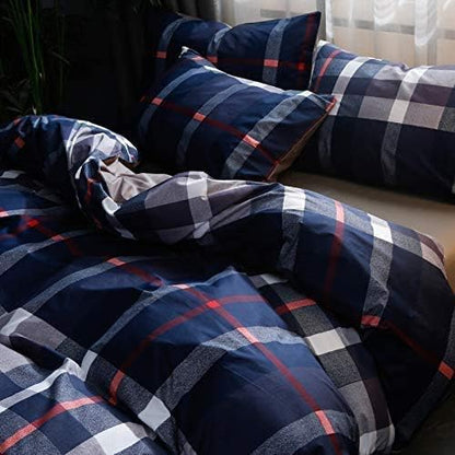 Navy Plaid Comforter Set King Multicolor Checkered Bedding Quilt Set Navy Blue Tartan Grid Comforter Striped Women Navy Blue Blanket King Breathable Navy Blue Checkered Bed Comforter Set