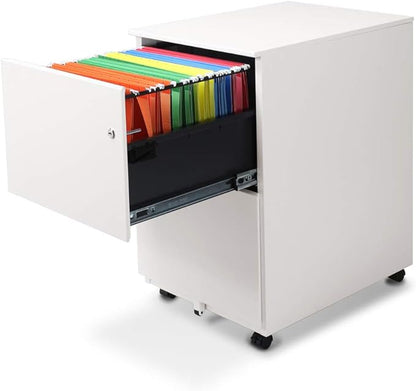 Aurora Modern Soho Design 2-Drawer Metal Mobile File Cabinet with Lock Key/Fully Assembled, White