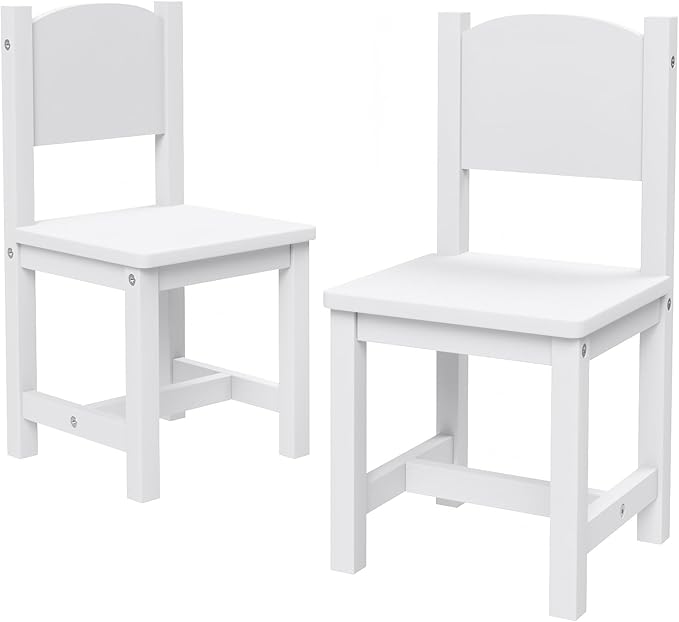 Timy Toddler Wooden Chair Pair, Kids Furniture for Eating, Reading, Playing 2 Pack (White)