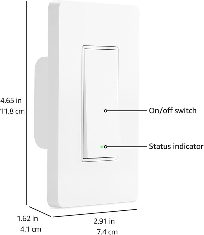 Amazon Basics Smart Switch, Single Pole, Works with Alexa Only, 2.4 GHz Wi-Fi, No Hub Required, White