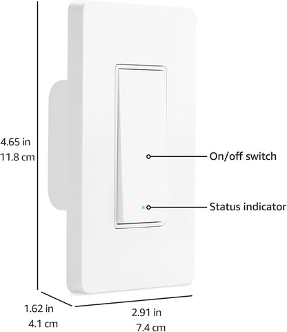 Amazon Basics Smart Switch, Single Pole, Works with Alexa Only, 2.4 GHz Wi-Fi, No Hub Required, White