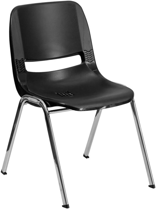 Flash Furniture 5 Pack HERCULES Series 661 lb. Capacity Black Ergonomic Shell Stack Chair with Chrome Frame and 16'' Seat Height