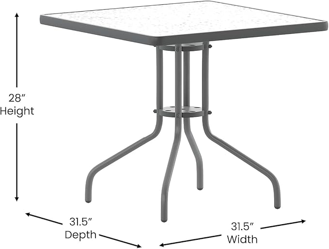 Flash Furniture Lila 31.5'' Square Glass Table with 4 Metal Aluminum Slat Stack Chairs, Silver