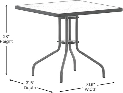 Flash Furniture Lila 31.5'' Square Glass Table with 4 Metal Aluminum Slat Stack Chairs, Silver