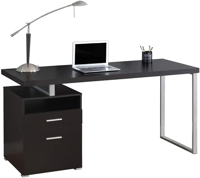 Monarch Specialties I 7145 Computer Writing Desk for Home & Office Laptop Table with Drawers Open Shelf and File Cabinet-Left or Right Set Up, 60" L, Cappuccino