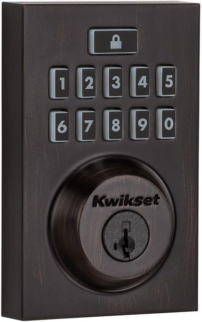 Kwikset 914 Contemporary Keypad SmartCode Electronic Deadbolt Smart Lock featuring SmartKey Security and ZigBee 3.0 Technology in Venetian Bronze